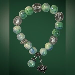 Chic Green and Silver Beaded Bracelet